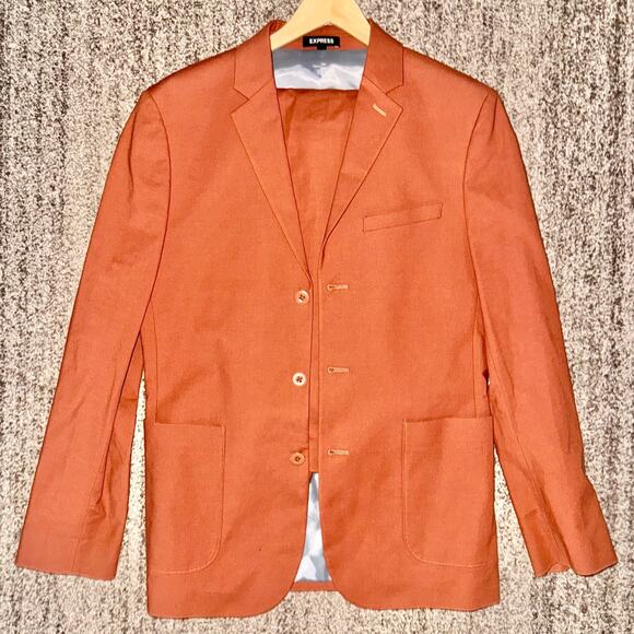 Express Men's Full Suit Set Extra Slim Three Button Blazer - Orange 38R 30/30 - Picture 1 of 11